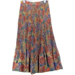 SALE!  Floral Flare Pleated Burgundy Brown Long Skirt
